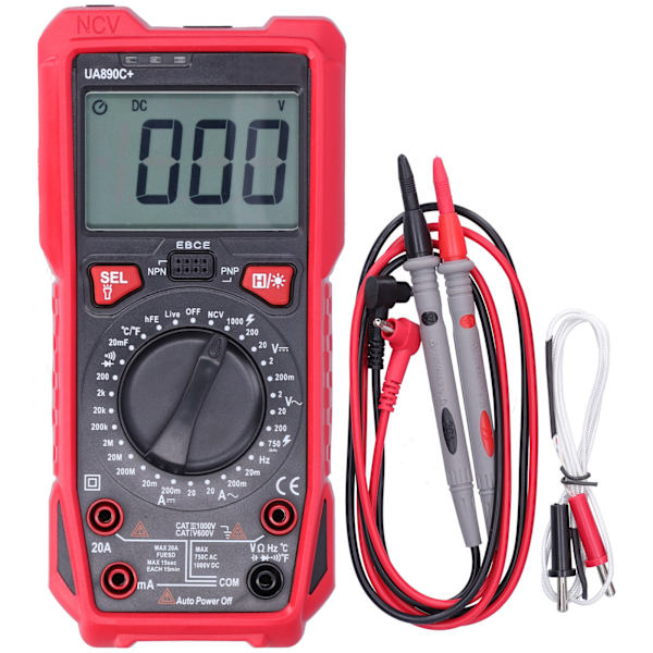 UA890C+ Multimeter med LCD-baggrundsbelysning Skærm Spænding Strøm Modstand Kapacitansmåler