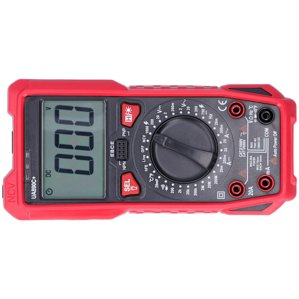 UA890C+ Multimeter med LCD-baggrundsbelysning Skærm Spænding Strøm Modstand Kapacitansmåler