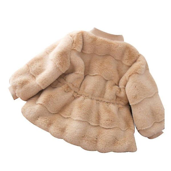 Fuskpäls vinterjacka för flickor - Barn Toddler Overcoat i Khaki