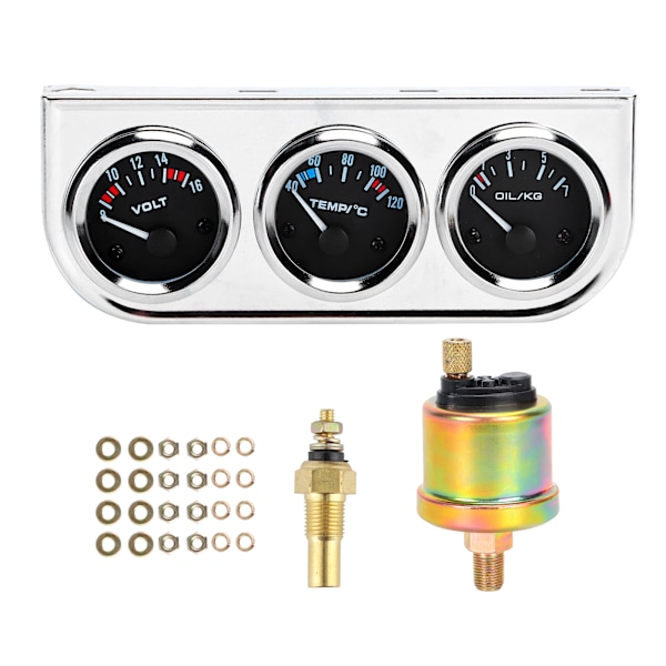 M10x1 52mm 3 i 1 bilmätare Vattentemperatur ＋ Oljetryck ＋ Spänningskombinationsinstrument för automatisk modifiering