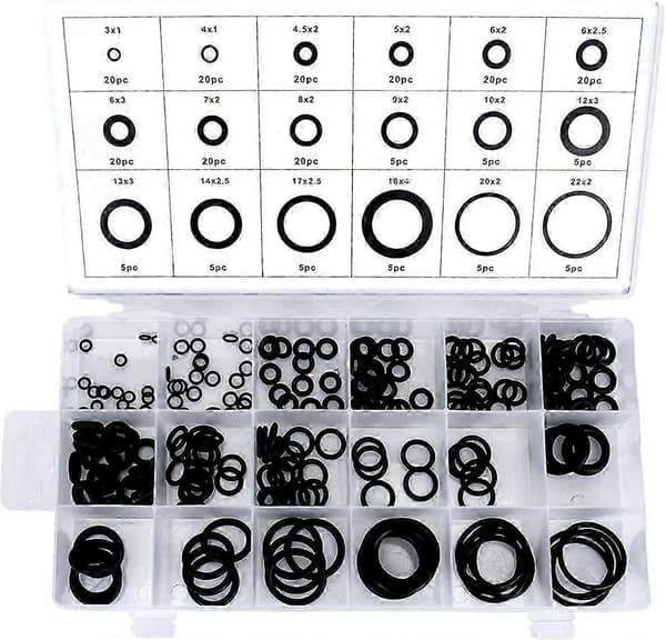 Gummi O-ring tetningsringer, sortiment, 225 deler, 18 størrelser