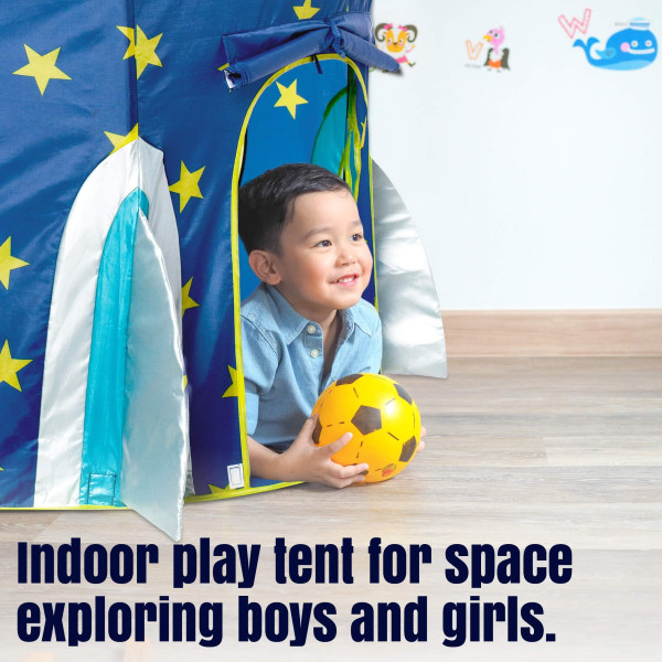Rocket Ship Lektält för pojkar – Rocket Ship Tält, Astronaut Space Tält för barn med projektorleksak för inomhus utomhus barn Pop Up Rocket Tent Fort