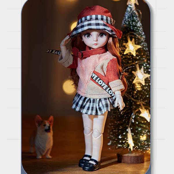Doll Toy 12in 5D Eyes Joints Pretty Clothes Doll Toy Playset for Home Libra