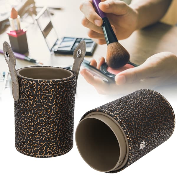 Bærbar PU-lær Makeup Brush Cup Rørholder Reise Kosmetikkbeholder ToolBronze