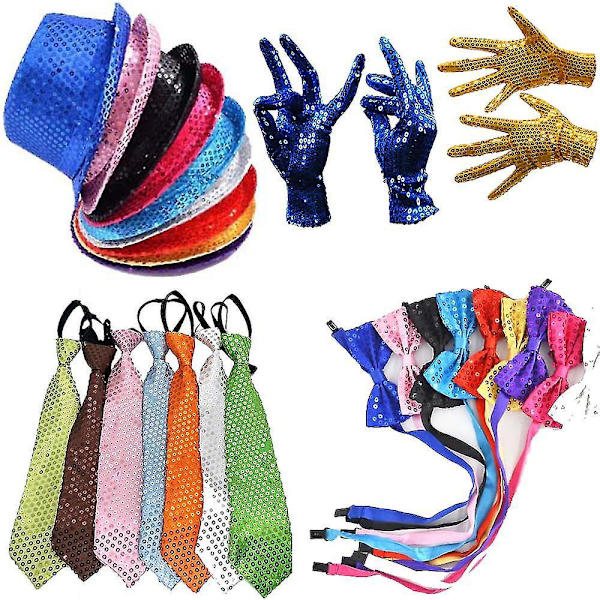 Sequin Cowboyhattsett for barn - Hvit sløyfe, hansker, jazzdans-kostyme
