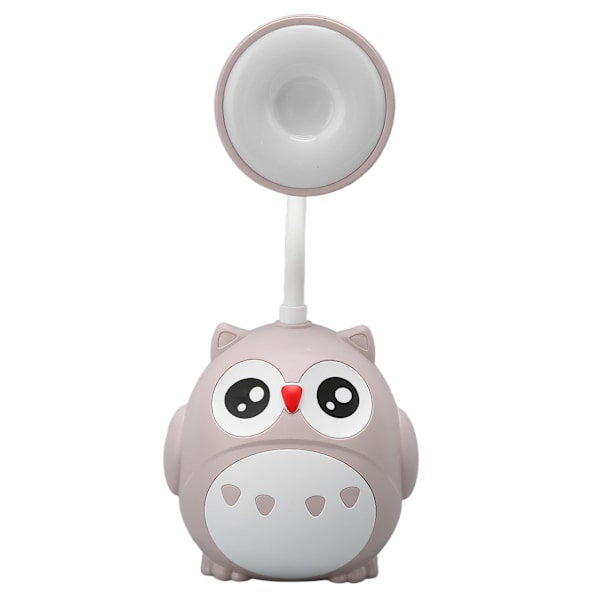 2 Lägen LED Skrivbordslampa med Pennhållare Ögonskydd USB Tecknad Nattuggla Form Skrivbordslampa Ljusgrå
