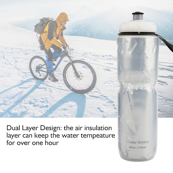 710ML utomhusdubbellager termisk PE-sportflaska varmt kallt vatten (silver)