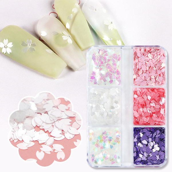 White Cherry Blossom Petal Paljetter Nail Art Stickers Typ 1