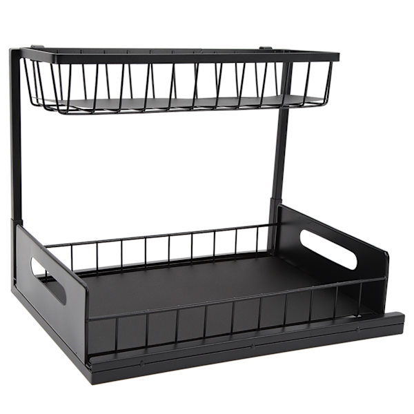L-formet under vask Organizer 2-etasjers bæreevne 50lbs Multi Bruk Skyv ut skap Organizer for kjøkken Bad Svart