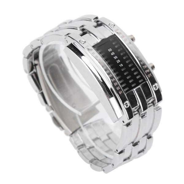 LED Watch Unique Binary Time Mode Display Convex Arc Structure Waterproof LED Wristwatch Electronic Watch Silver L