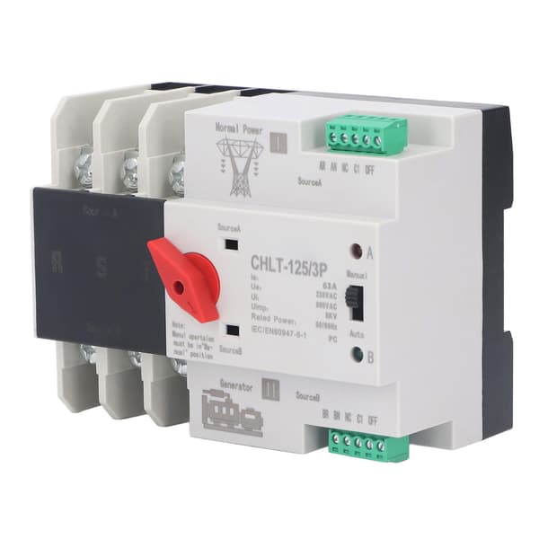 3P Dual Power Automatic Transfer Switch Uninterrupted Flame Retardant Electrical Selector Switch AC to AC 230V 63A