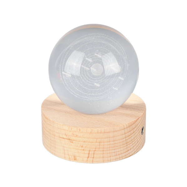 6 cm 3D Krystalkugle Lysende Klar Skulptur Rund Astronomi Bold Miniature Skulptur Bold Natlampe Solsystemet Krystalkugle