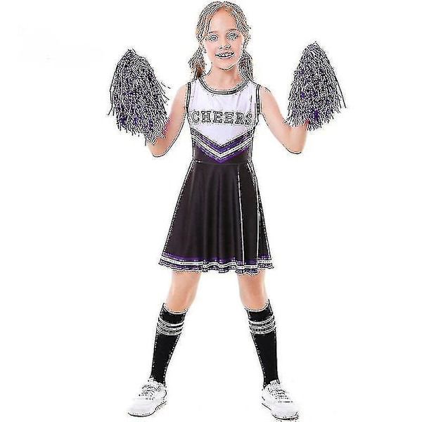 Svart cheerleaderdräkt för flickor till skolfester och Halloween - Storlek 110 cm