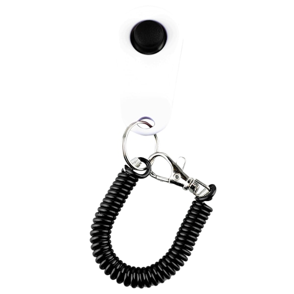 Koirien koulutusklikkeri Universal Interactive Pet Training Clicker mustalla pitkällä rannehihnalla ja renkaalla valkoinen
