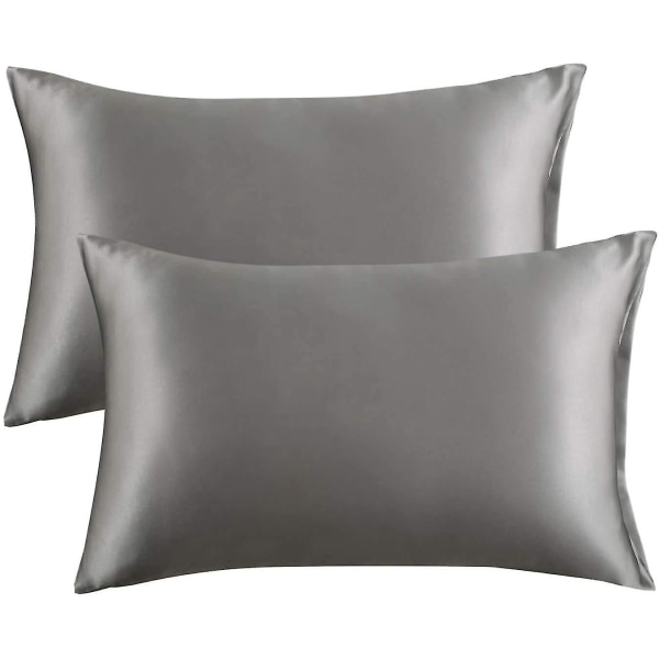 Putetrekk i sateng 2-pakk putetrekk for hår og hud Standardstørrelse med konvoluttlukking, 50 X 75 cm Light Grey