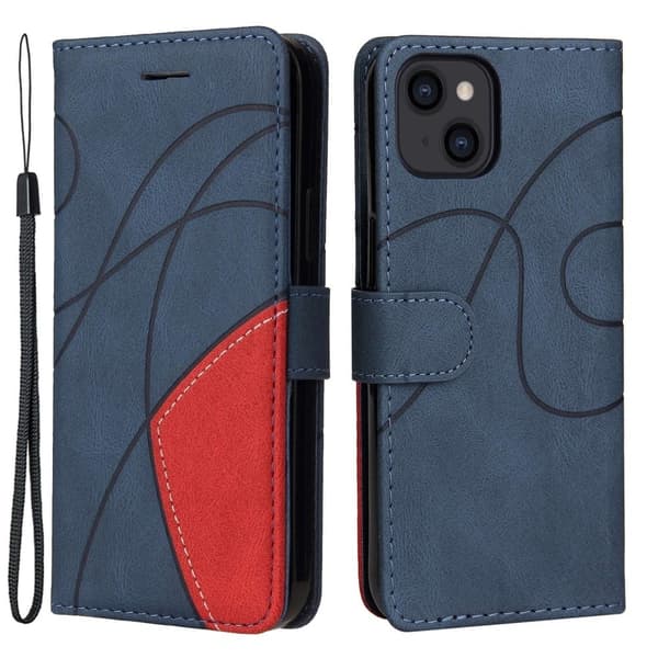 Tekstureret læder Kompatibel med iPhone 14 cover med håndledsrem - Blå Blå blue