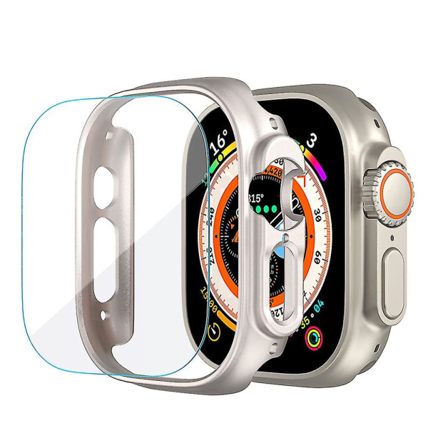 For Apple Watch 8 Ultra-deksel, herdet glass beskyttende film og harde PC-støtfangersett White 2pcs