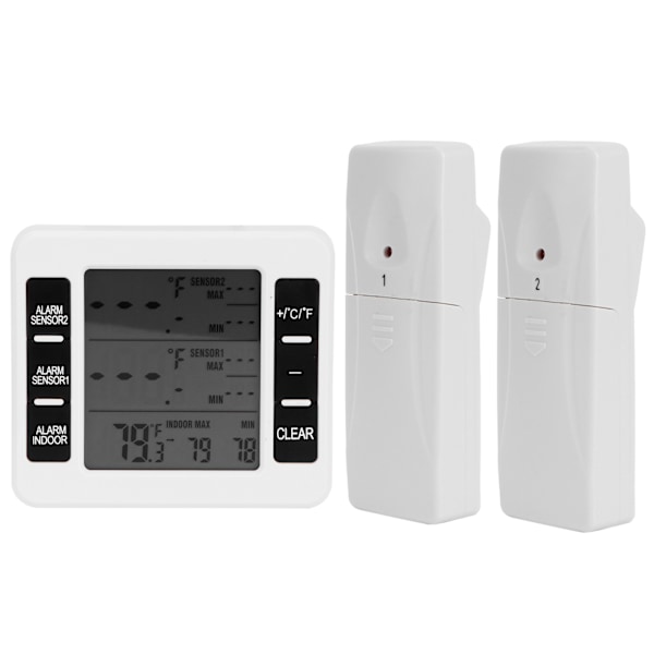 Kylskåpstermometer Trådlös inomhus LCD Digital Fryslarmtermometer med 2 sändare