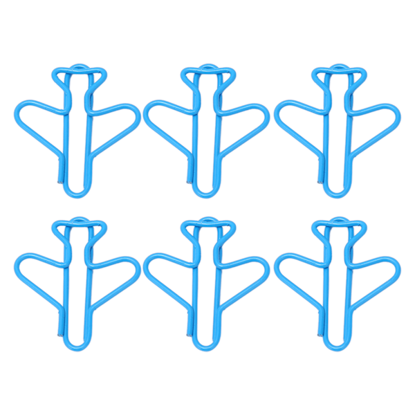 100 st Söta Gem av Papper Flygplansform Design Täckta Trådar Ljus Färg Fancy Pappersklämmor för Scrapbook Kort Pappershantverk Blå