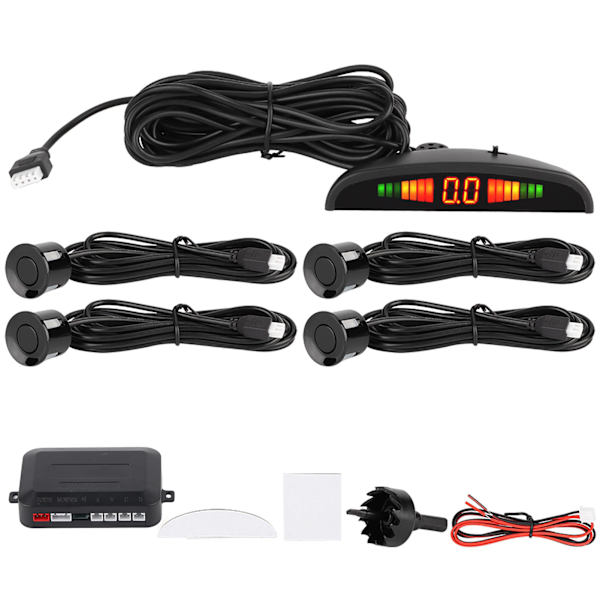 4 Parkeringssensorer Buzzer Bil Bakkelygter Bagud Radar LED System Lydalarm Universal