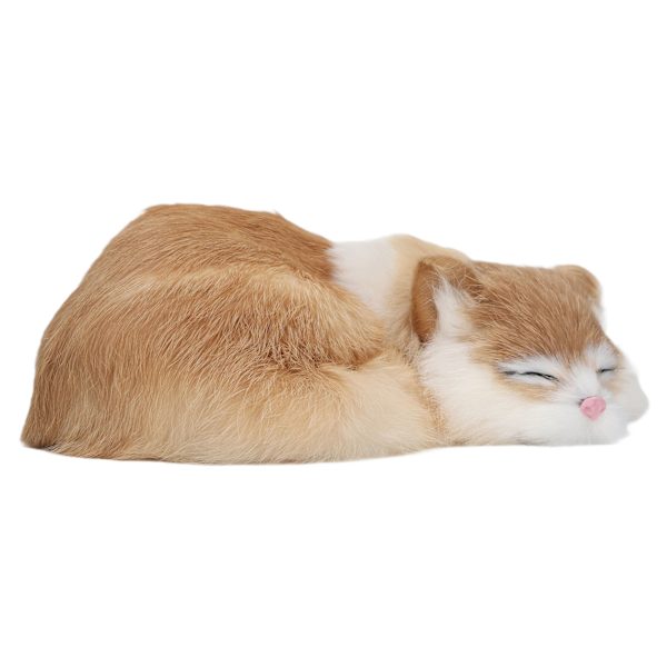 Plys Sovende Kat Figur Realistisk Simulering Fluffy Dekorativ Plys Sovende Kat Model til Hjemmekontor
