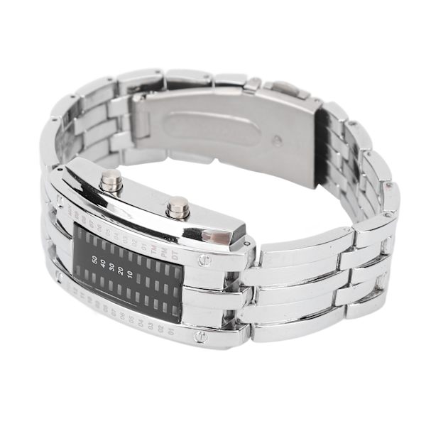LED-klocka Unik binärt tidsläge Display Konvex bågstruktur Vattentät LED-armbandsur Elektronisk klocka Silver L