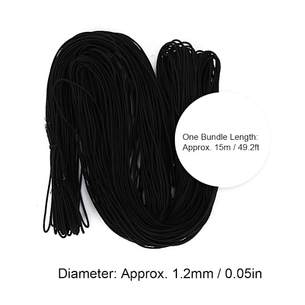 Elastic Stretch Cord 1.2mm 15m Wrapped Beads String Wire for DIY Jewelry Making (Black 3 Bundle)