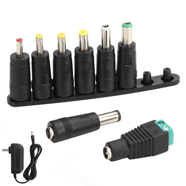 Strømforsyningsadapter 12V 2A LED-strimler skiftende oplader med 8 DC-konverteringsstik 100-240V US-stik