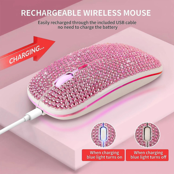 Bländande uppladdningsbar trådlös Bluetooth-mus ja Crystal Diamond Rgb-bakgrundsbelyst