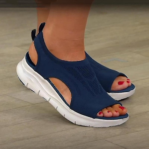 Mesh Platform Fish Mouth Sandaler för Kvinnor - Blå, Storlek 40