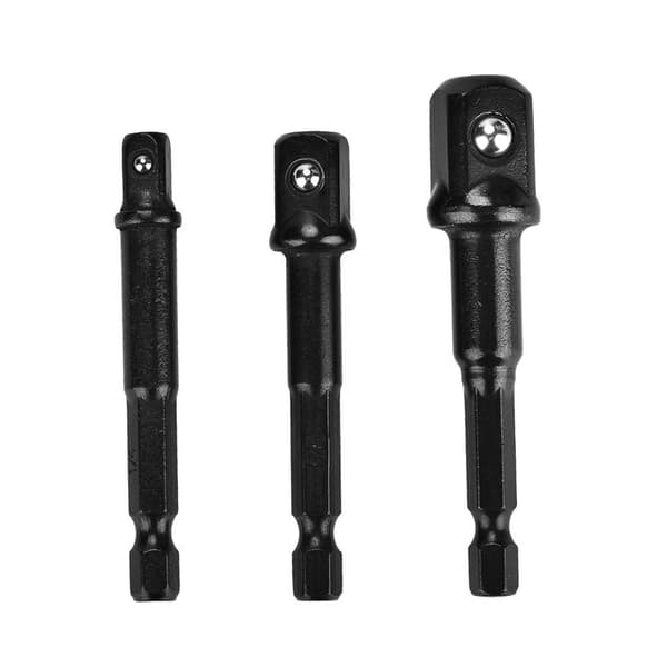 3 stk. Sort Sokkeladapter 1/4” Hex Skaft til 1/4\" 3/8\" 1/2\" Kvadratisk Hoved Borbit Driver