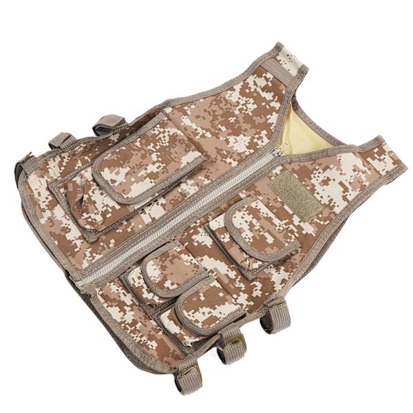 Børne Taktisk Vest Oxfordstof Justerbar Talje Multi Lommer Børnevest til Vandring Bjergbestigning Camouflage S