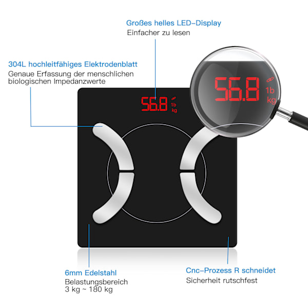 Digitaalinen vaaka Bluetooth LED-näyttö Smart Body Fat -vaaka