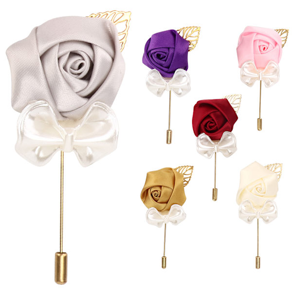 6 stk Kunstig Rose Corsage Brosche Forlover Brudesvend Bryllup Tilbehør Bryllup
