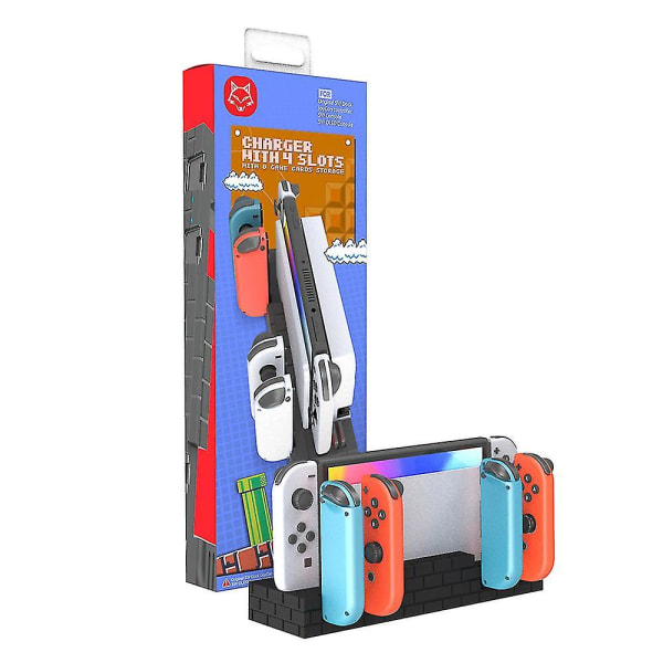 För Nintendo Switch/switch Oled Joy-con Game 4 Ports Controller Laddare Laddningsstation med 8 kortplatser black