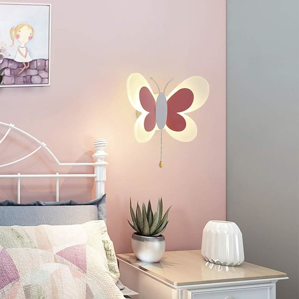 Butterfly vägglampa Dekorativ lampa LED vägglampa barnrum pojke och flicka kreativ sänglampa i akryl (rosa + vit) [Energy A+++],HANBING
