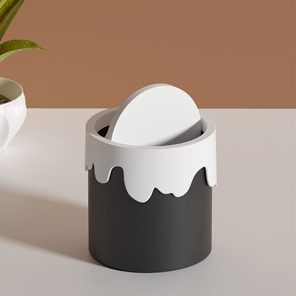 Soptunna Desktop förvaringskorg Mini Cover Papperskorgen Hem trasig resistent avfallstunna Vit