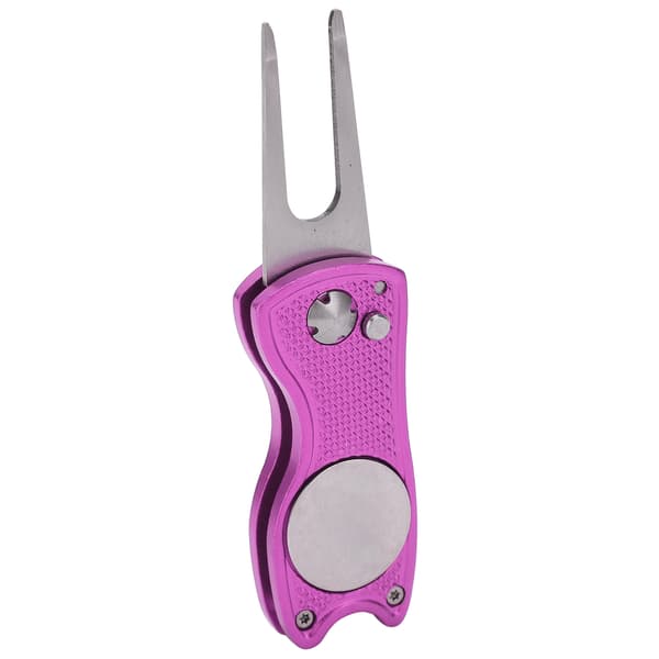 Golf Green Fork Rustfrit stål Foldbart Golf Divot reparationsværktøj med knap MagneticPink