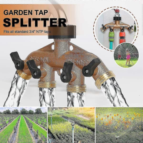 3/4\" solid messing 4-veis hageslangedeler med 4 ventiler Kompatibel med vannkran/spreder