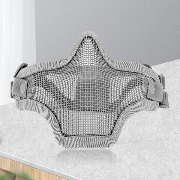 Halv ansiktsbeskyttelse beskyttende stålnett kult design 54 til 62cm hodedeksel for utendørsaktiviteter grå