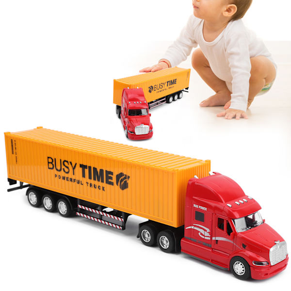1:48 Containerbil Modellbil Lekebil PullBack Barnbil med Lys og Lyd (Rød Gul)
