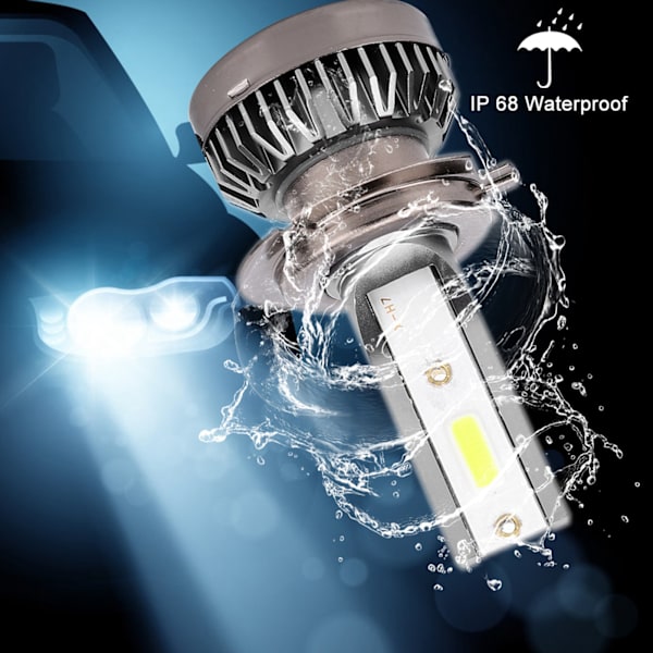 2 stk Mini H7 LED DOB Pære Vanntett Selvoppvarmet Varmespredning Frontlys 6000LM 6000k Tåkelys