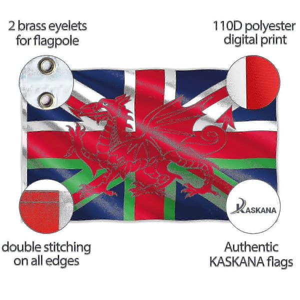 Walisisk flagg med Union Jack Wales flagg Wales drage polyester dobbel søm 2 maljer modus 84 2025