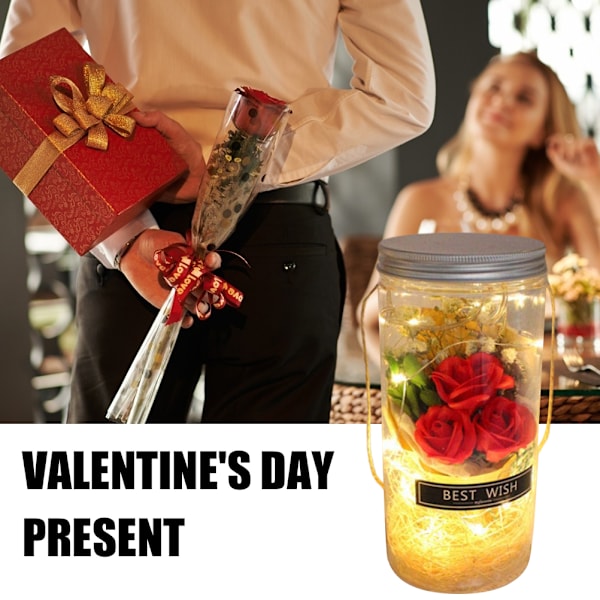 Håndlavet sæbeblomstbuket LED-lysstreng i flaske med ophængningsreb til Valentinsdag Bryllupsdag Fødselsdagsgave