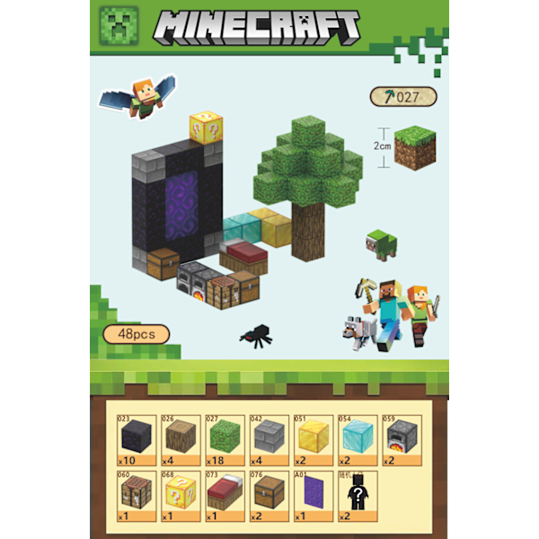 Minecraft Byggklossar, Magnetiska Byggklossar Leksaker - Teleportationshus 48 Klossar, 2 Karaktärer