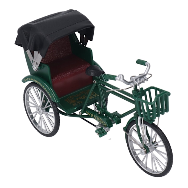 Rickshaw Modell Retro Design Dekorativ Interessant Legering 3 Hjul Rickshaw Skrivebords Ornament for Dekorasjon Grønn