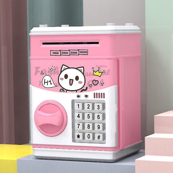 Elektronisk spargris Spargris för pojkar Pengarbank för vuxna med lösenord Bankomat Spargris för riktiga pengar Pink cat