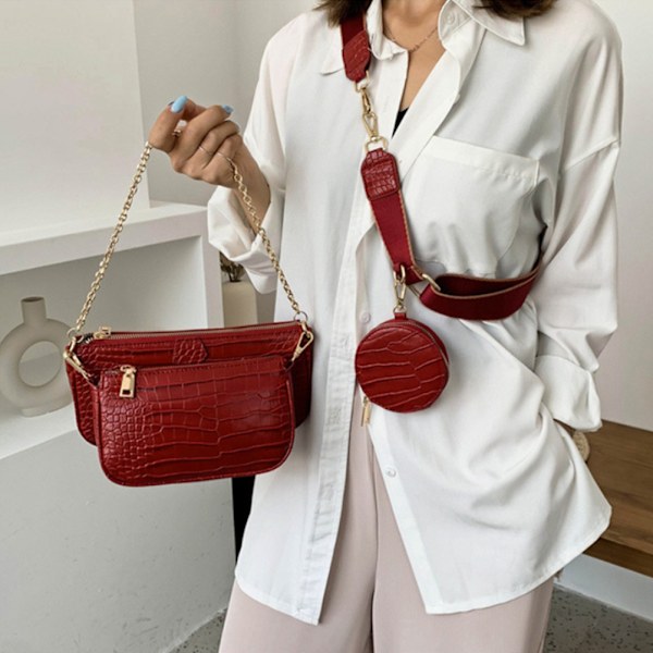 3 i 1 crossbody axelväska för kvinnor Slitstark bärbar reptålig PU-läder underarmsväska Multi Pochette