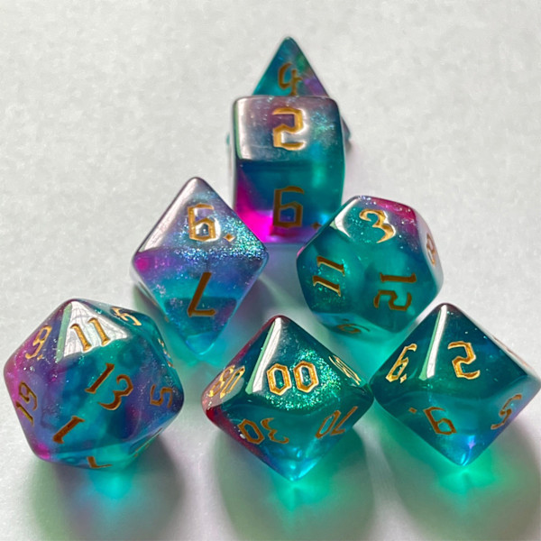 7 kpl Peliheittojen sarja Kaksiväriset Kultaiset numerot Fontti Polyhedral Dice Lautapeleille