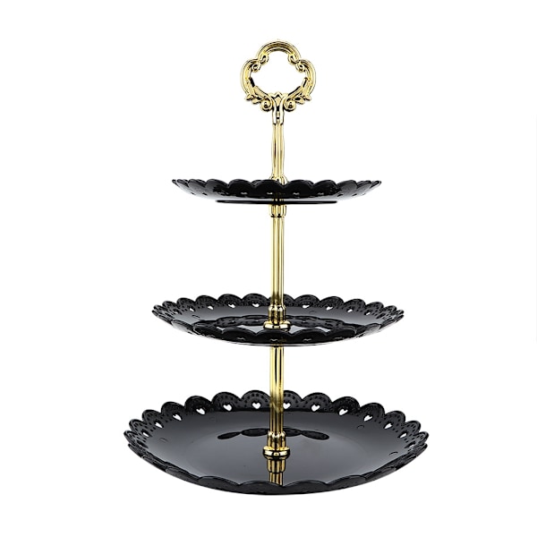 3-etasjes frukt- og dessertdisplaystativ Cupcake-kakeholder Bursdagsfest Bryllup (svart)